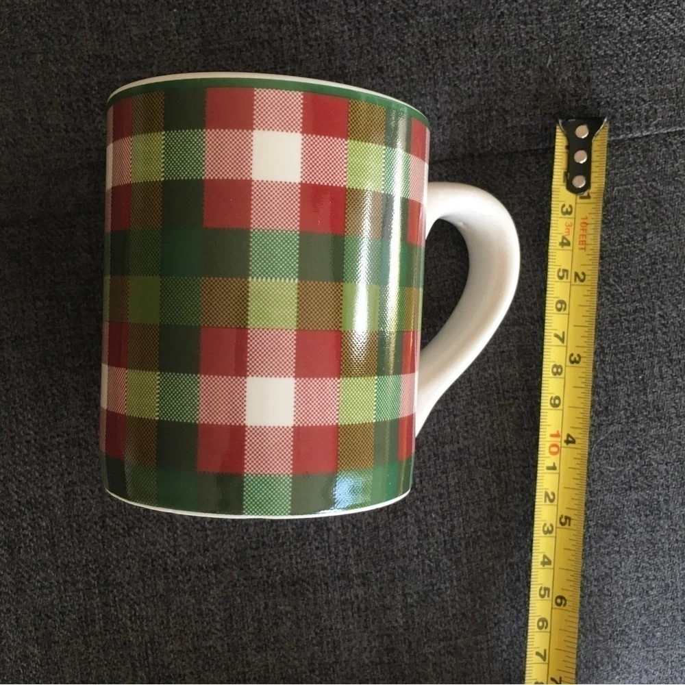 Colorful Plaid Coffee Mug, Red, Green, Cream, 12 oz